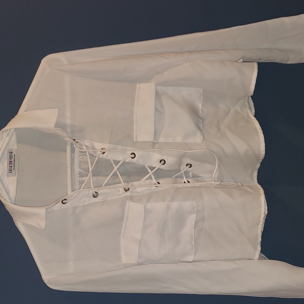 Fashion‎ Nova Oh So Foxy Lace up White Gauze Crop Top Medium